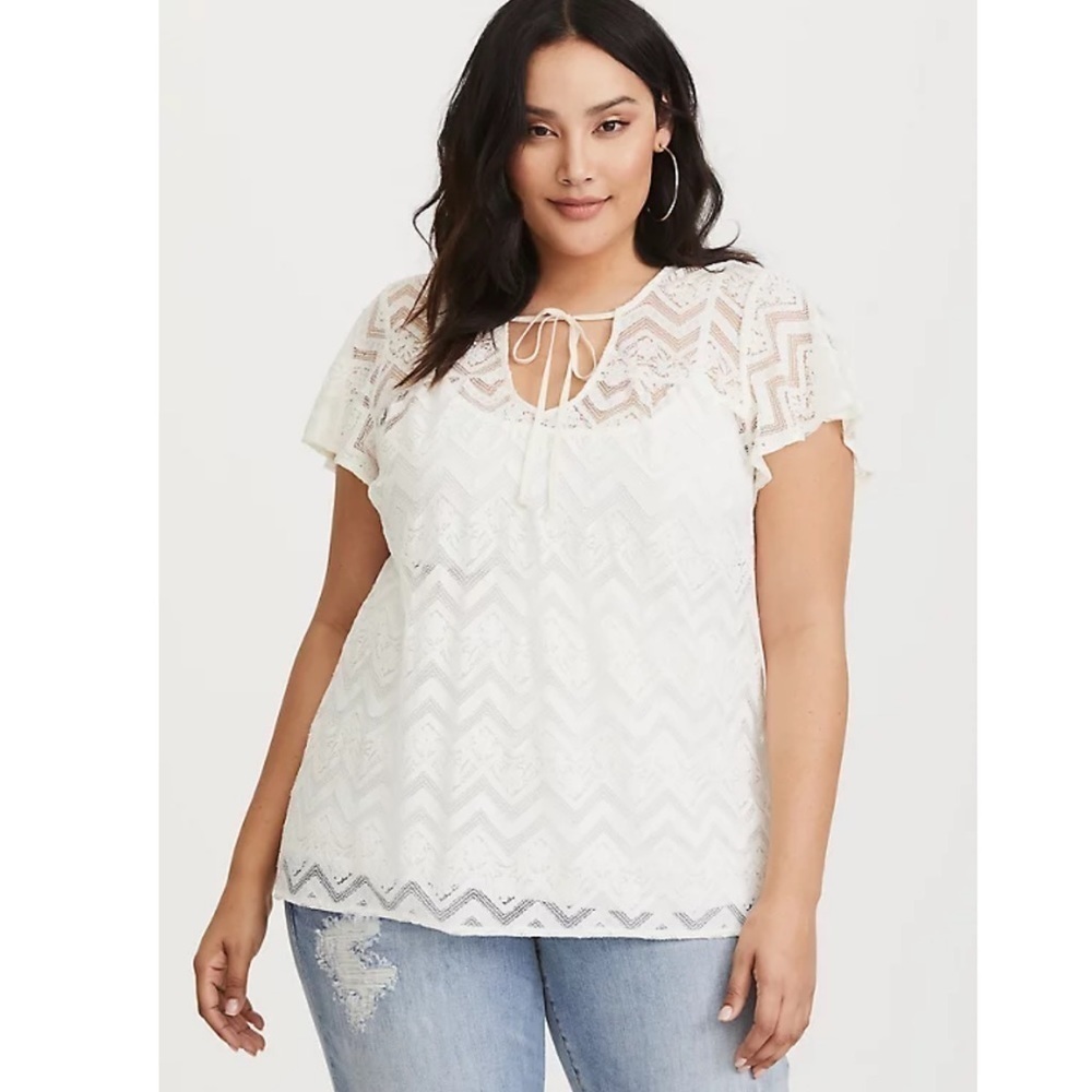 Torrid 2 LACE TIE NECK BLOUSE cream bone color off white